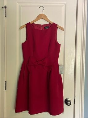 Tahari Red Sleeveless Fit-and-Flare Dress with Bow Waist